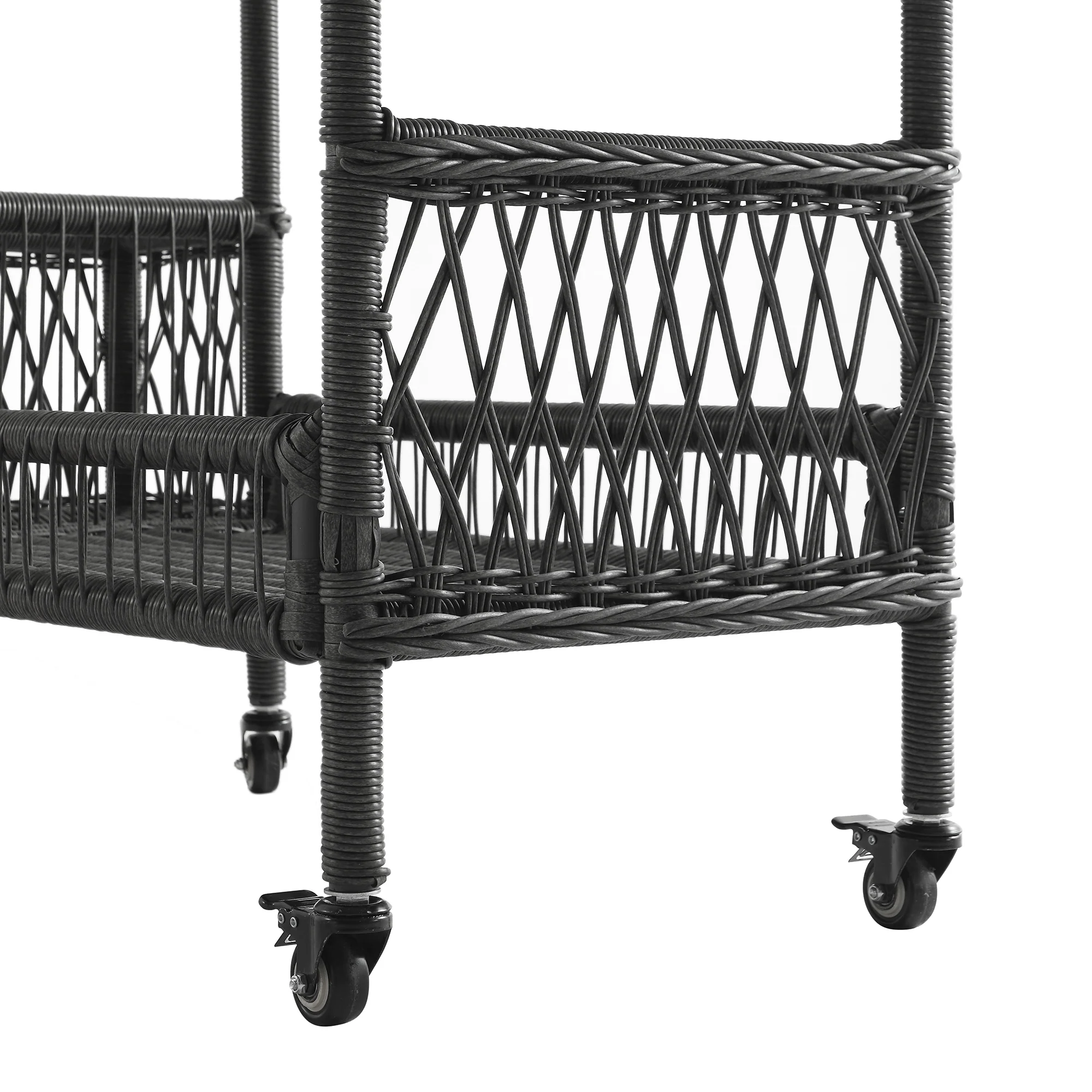Willowbrook Lattice Weave Rattan Bar Cart, Dark Grey - Image 9