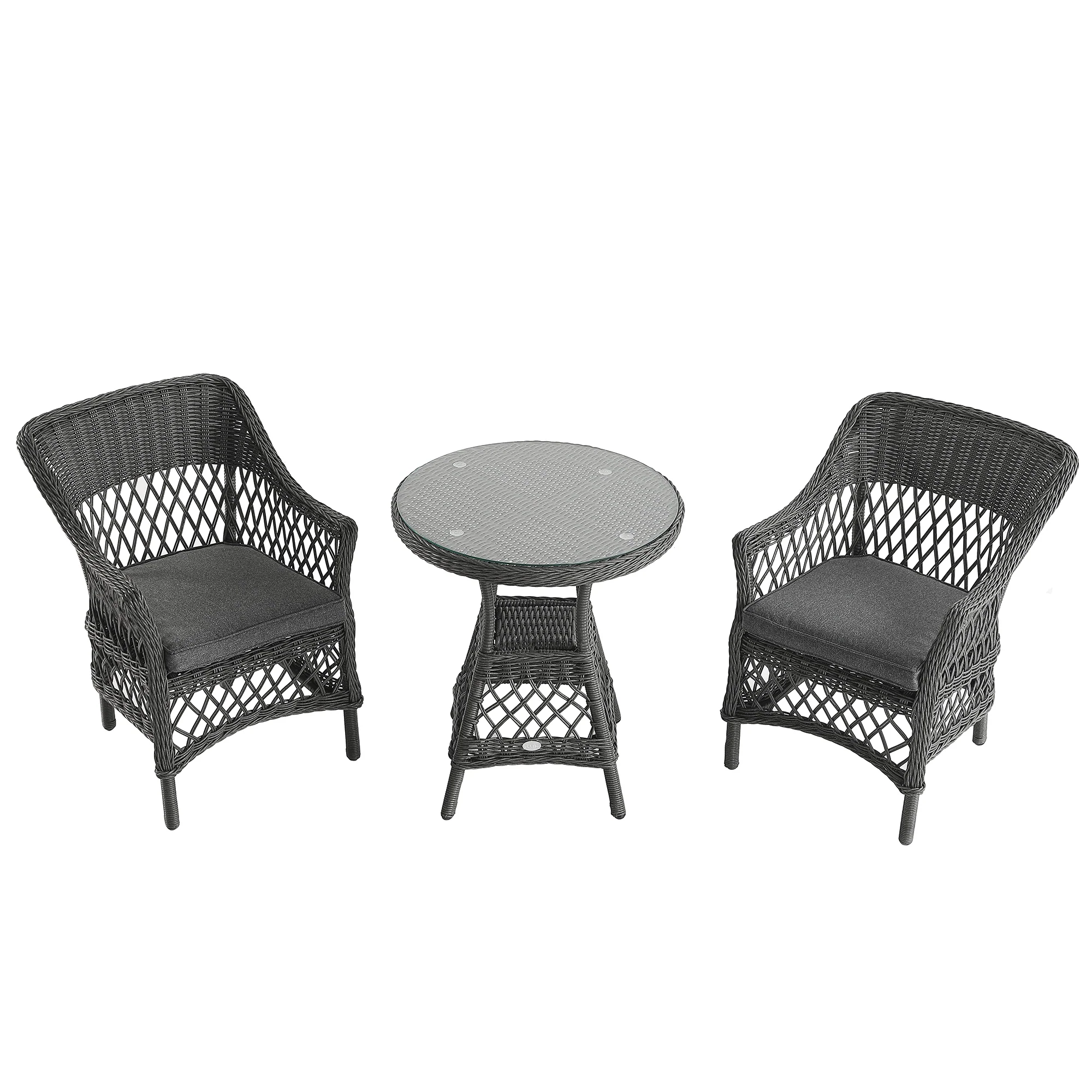 Willowbrook Lattice Weave Rattan Bistro Set, Dark Grey - Image 2