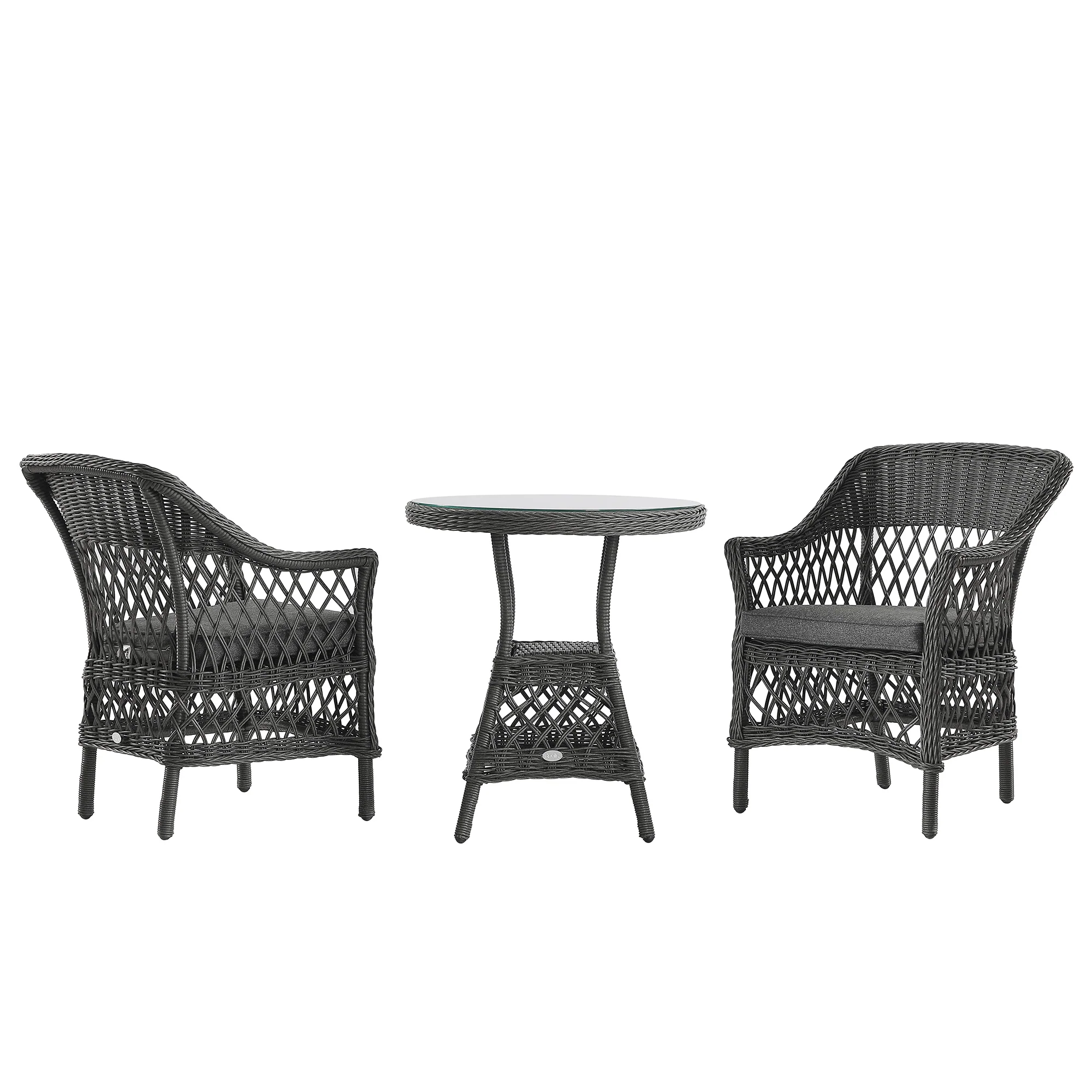 Willowbrook Lattice Weave Rattan Bistro Set, Dark Grey - Image 4