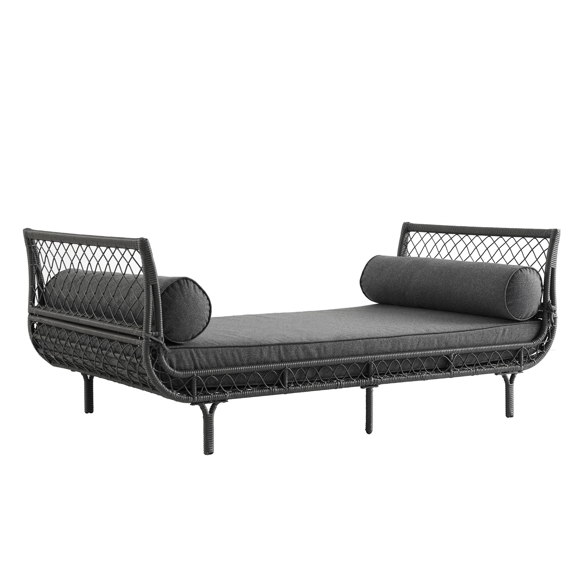 Willowbrook Lattice Weave Rattan Daybed, Dark Grey - Image 2