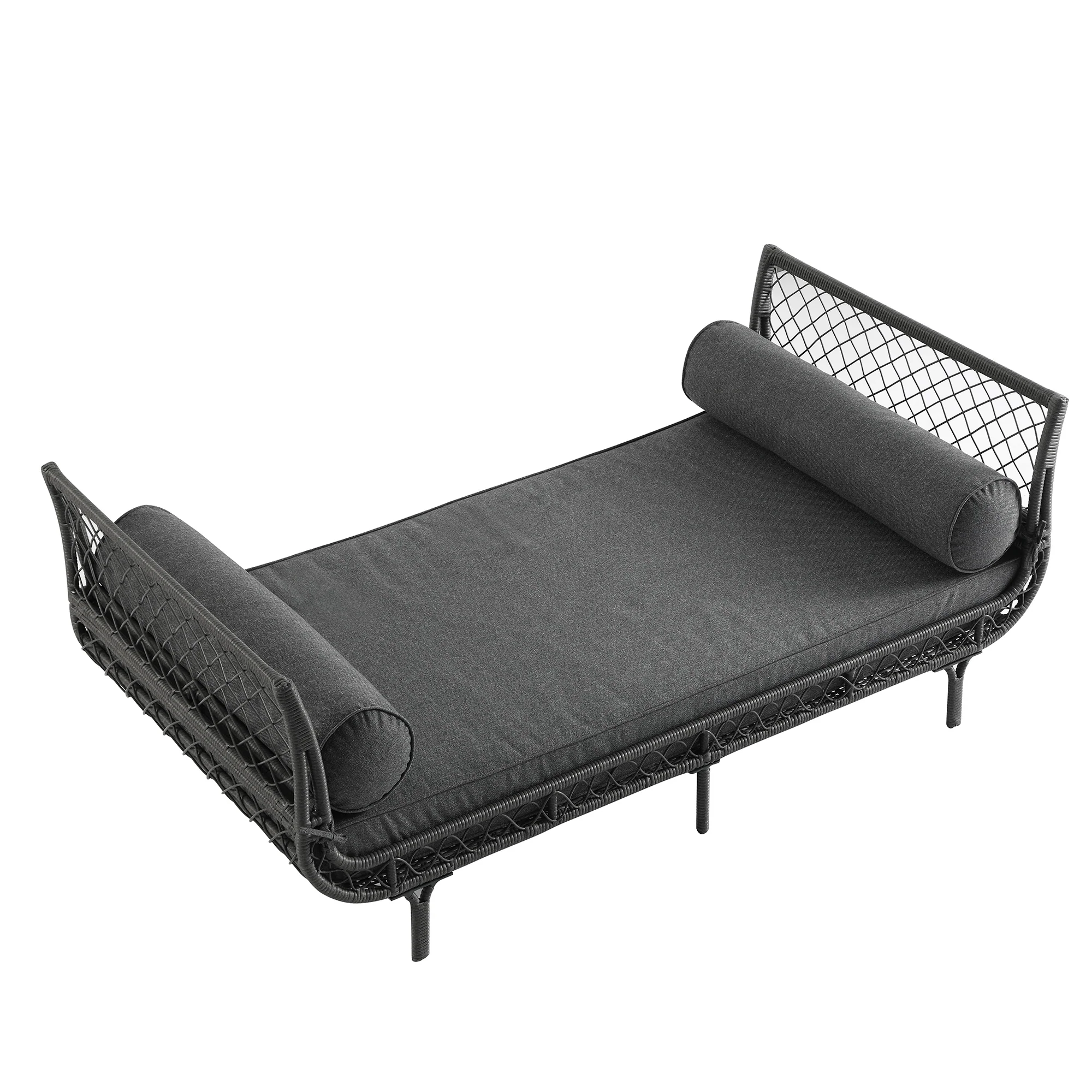 Willowbrook Lattice Weave Rattan Daybed, Dark Grey - Image 4